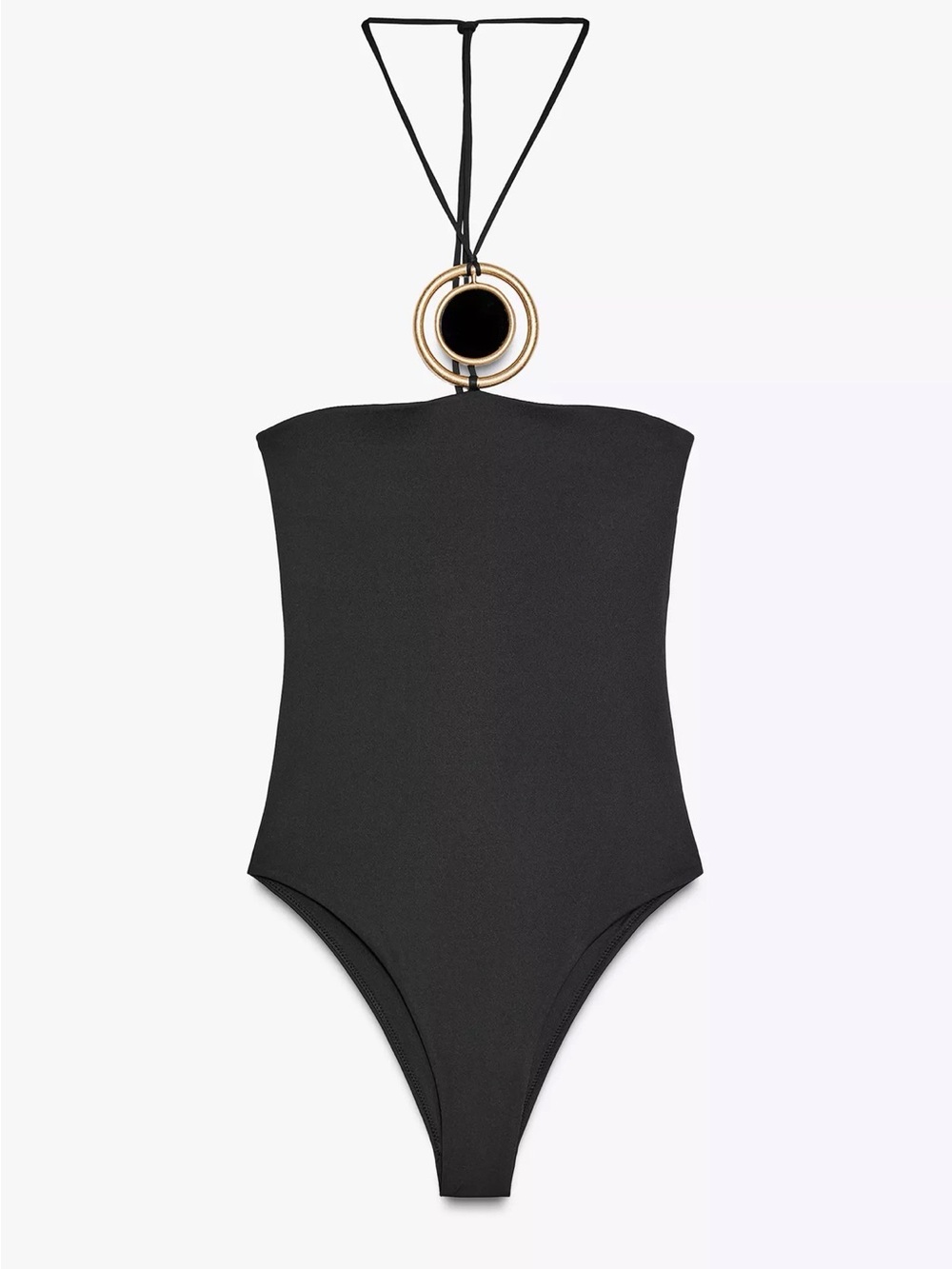 Zara Black One-Piece Swimsuit with Gold Ring Halter - Picture 1 of 5